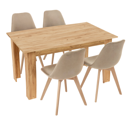 Stół kuchenny 120x80 Dąb Craft Złoty +  4 krzesła Bari Beżowe